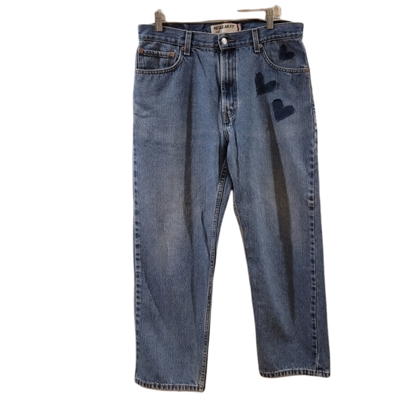 Vintage Levi 505 High Rise Straight Leg Medium Wash Repurposed Jeans Size 36 - Picture 6 of 10